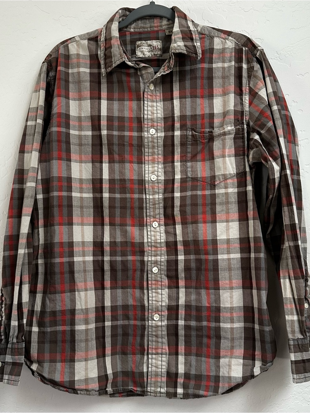 Article 365 Plaid Button-Down Shirt in Brown, Red and Cream